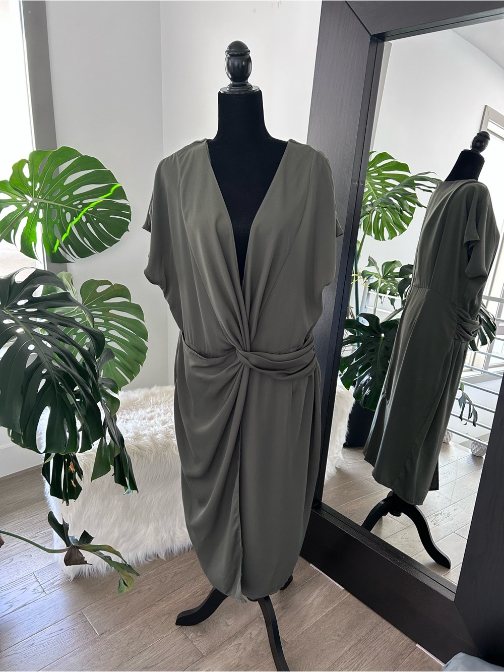 ASOS Summer Dress size US14 olive green twist front tie